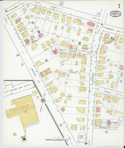 Sanborn Fire Insurance Map from Pontiac, Oakland County, Michigan (1919), Sheet #0007 - Complete Map Set gallery image, historic Sanborn map, vintage wall art, Michigan Michigan