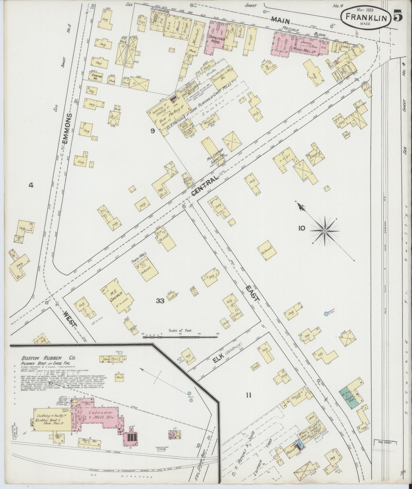 Sanborn Fire Insurance Map from Franklin, Norfolk County, Massachusetts (1889), Sheet #0005 - Complete Map Set gallery image, historic Sanborn map, vintage wall art, Massachusetts Massachusetts