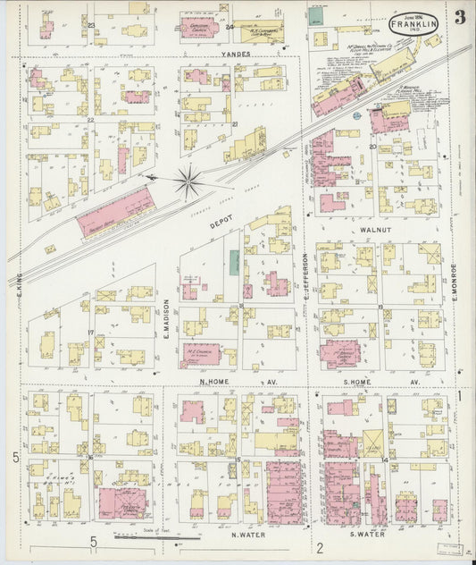 Sanborn Fire Insurance Map from Franklin, Johnson County, Indiana (1896), Sheet #0003 - Historic Sanborn Fire Insurance Map Print, vintage old map wall art, antique decor, genealogy gift, Indiana Indiana map