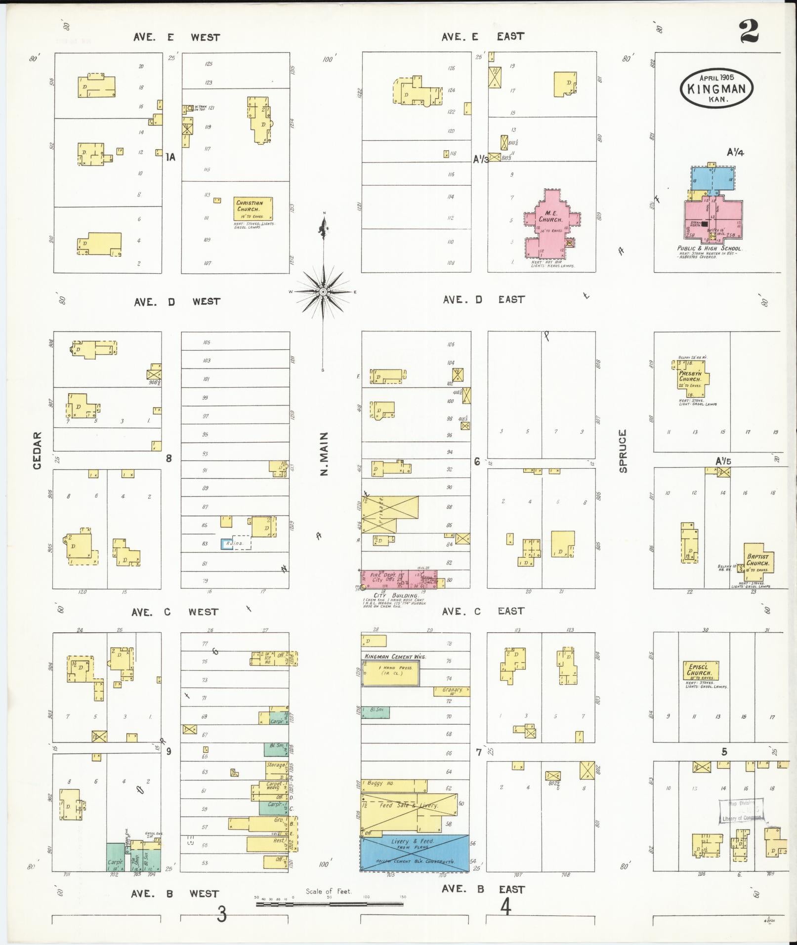 Sanborn Fire Insurance Map from Kingman, Kingman County, Kansas (1905), Sheet #0002 - Historic Sanborn Fire Insurance Map Print, vintage old map wall art, antique decor, genealogy gift, Kansas Kansas map