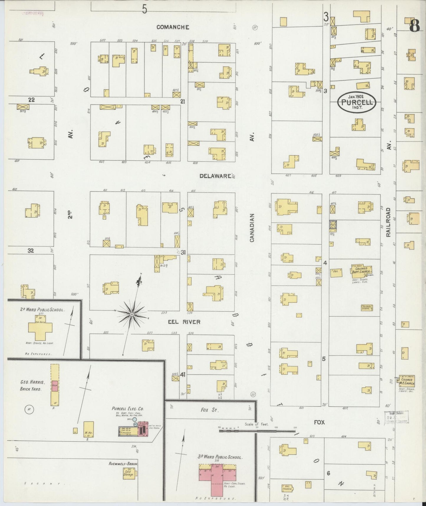 Sanborn Fire Insurance Map from Purcell, McClain County, Oklahoma (1902), Sheet #0008 - Historic Sanborn Fire Insurance Map Print, vintage old map wall art, antique decor, genealogy gift, Oklahoma Oklahoma map