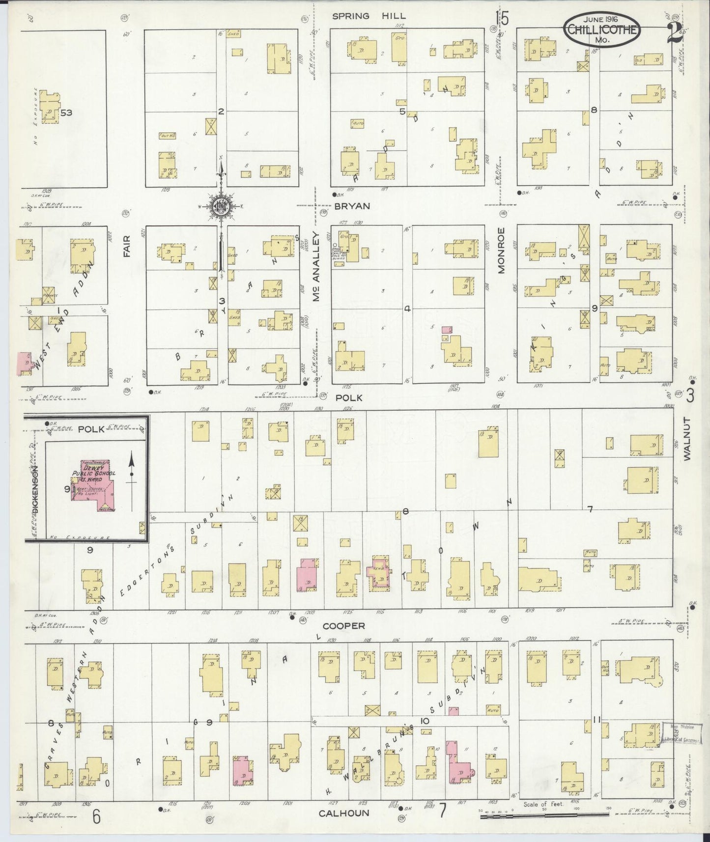 Sanborn Fire Insurance Map from Chillicothe, Livingston County, Missouri (1916), Sheet #0002 - Complete Map Set gallery image, historic Sanborn map, vintage wall art, Missouri Missouri