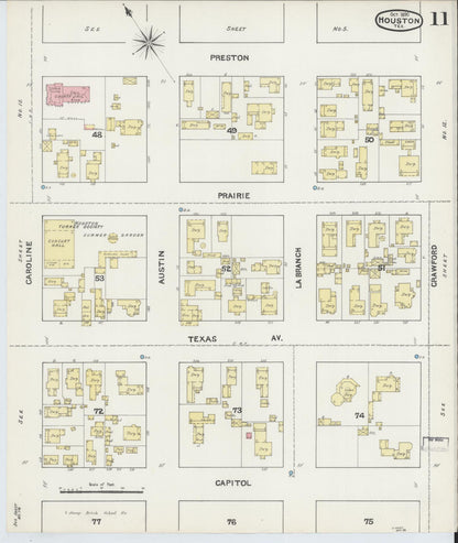 Sanborn Fire Insurance Map from Houston, Harris County, Texas (1890), Sheet #0011 - Historic Sanborn Fire Insurance Map Print, vintage old map wall art, antique decor, genealogy gift, Texas Texas map