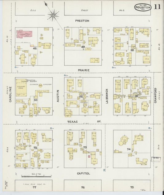 Sanborn Fire Insurance Map from Houston, Harris County, Texas (1890), Sheet #0011 - Historic Sanborn Fire Insurance Map Print, vintage old map wall art, antique decor, genealogy gift, Texas Texas map