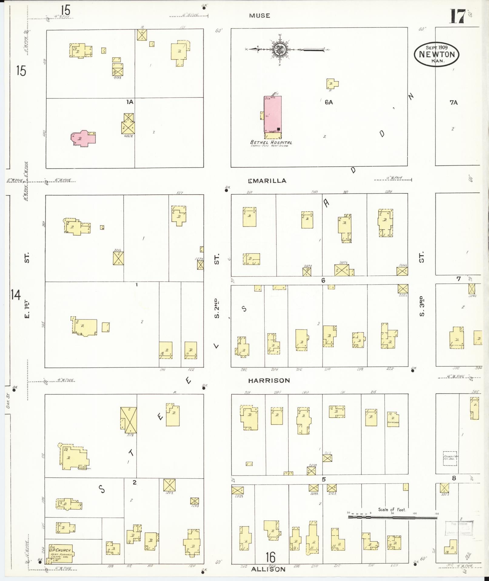 Sanborn Fire Insurance Map from Newton, Harvey County, Kansas (1909), Sheet #0017 - Complete Map Set gallery image, historic Sanborn map, vintage wall art, Kansas Kansas