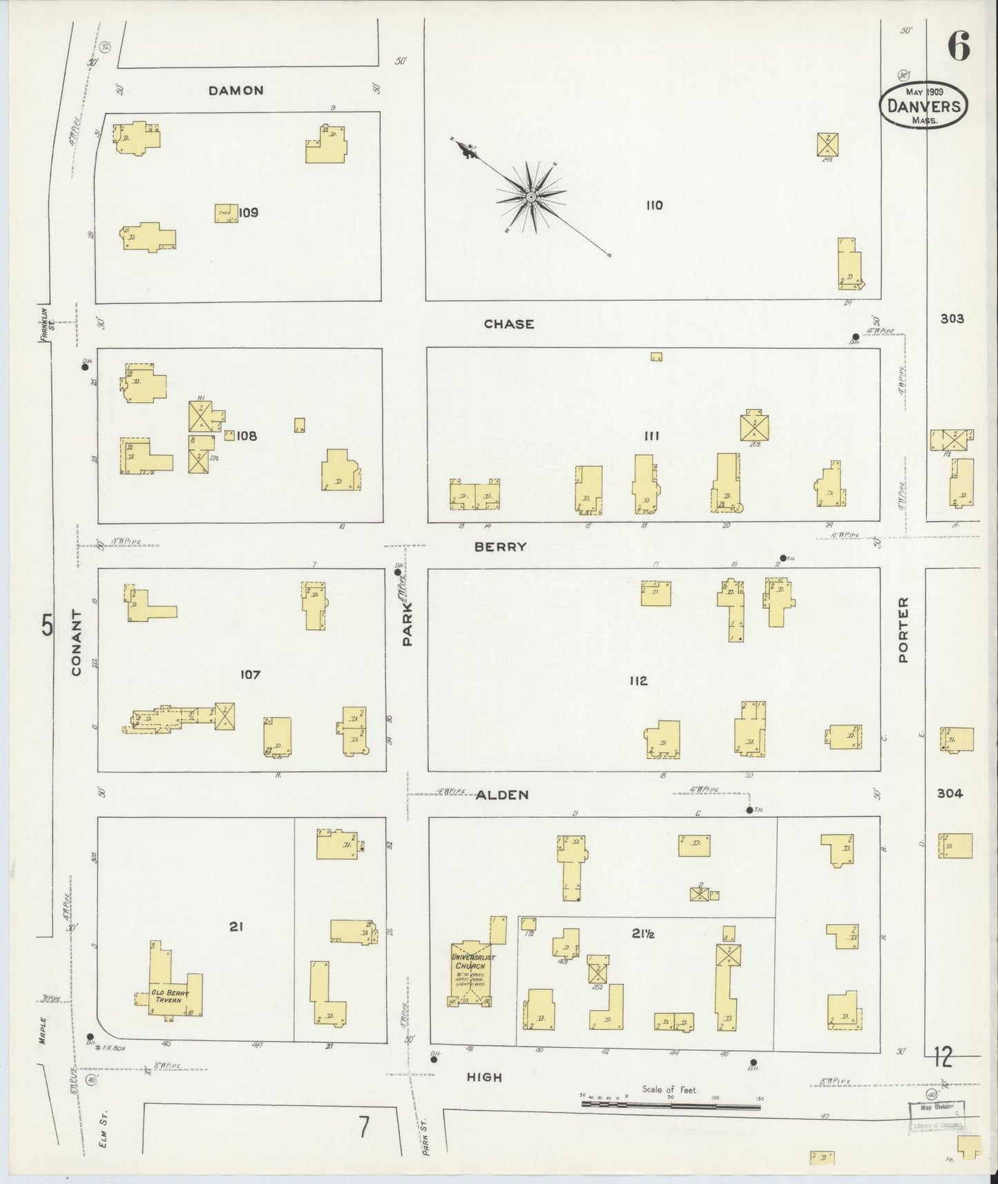 Sanborn Fire Insurance Map from Danvers, Essex County, Massachusetts (1909), Sheet #0006 - Complete Map Set gallery image, historic Sanborn map, vintage wall art, Massachusetts Massachusetts