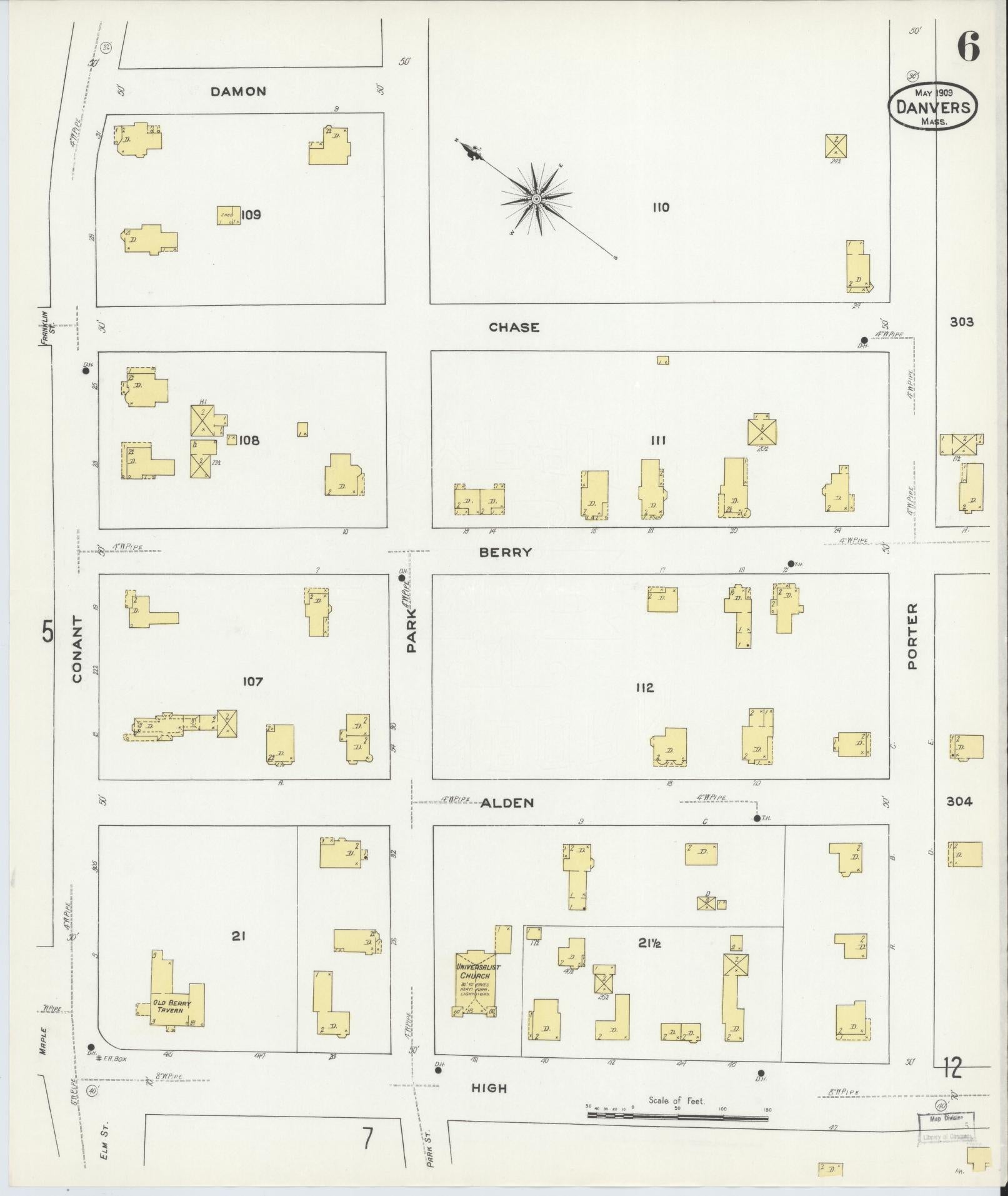Sanborn Fire Insurance Map from Danvers, Essex County, Massachusetts (1909), Sheet #0006 - Complete Map Set gallery image, historic Sanborn map, vintage wall art, Massachusetts Massachusetts
