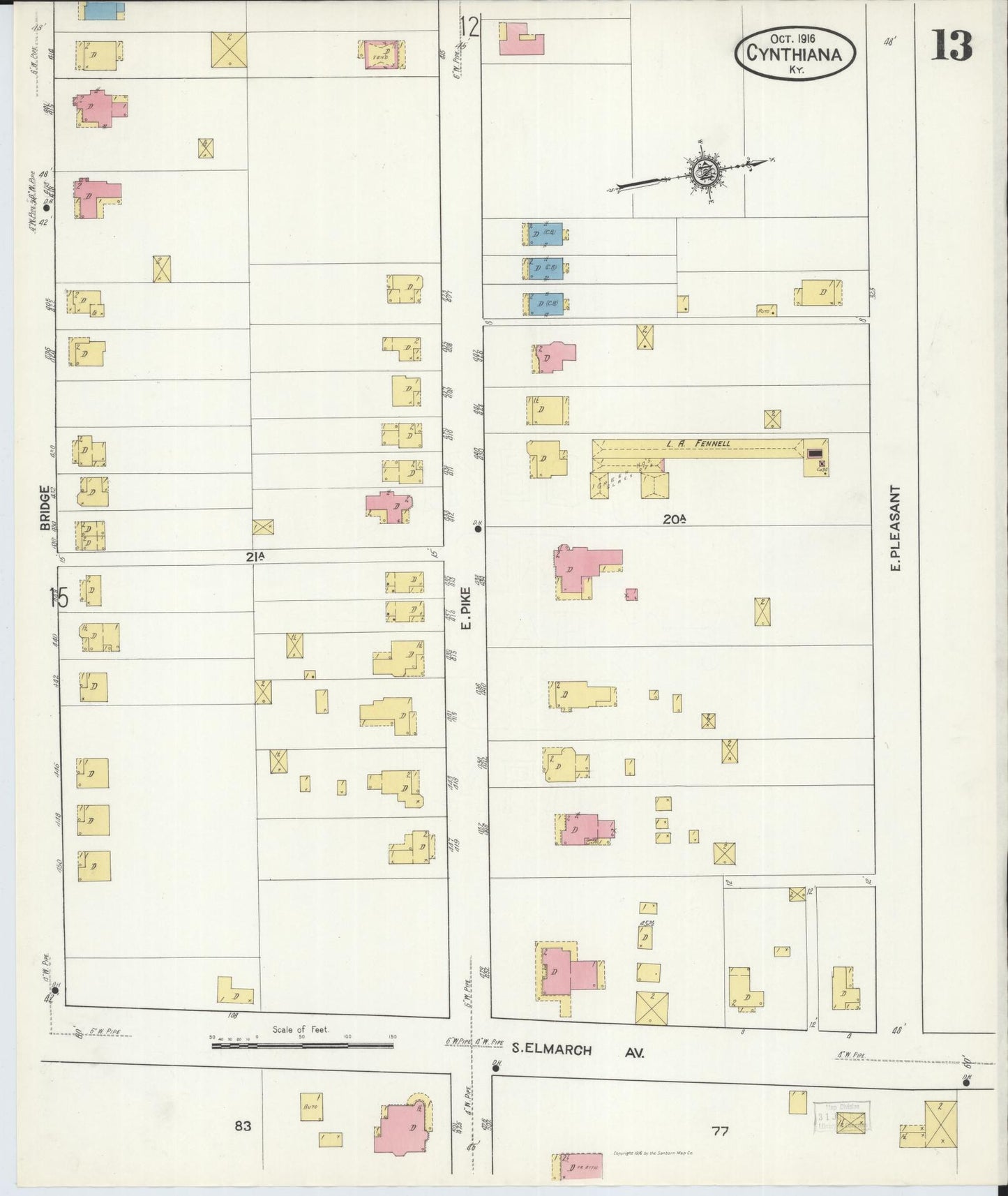 Sanborn Fire Insurance Map from Cynthiana, Harrison County, Kentucky (1916), Sheet #0013 - Complete Map Set gallery image, historic Sanborn map, vintage wall art, Kentucky Kentucky