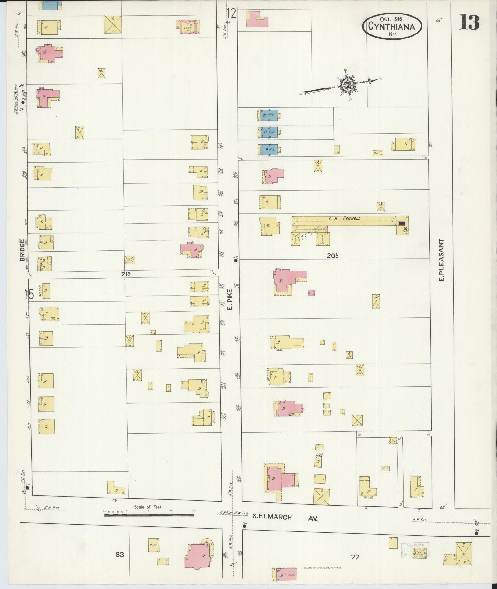 Sanborn Fire Insurance Map from Cynthiana, Harrison County, Kentucky (1916), Sheet #0013 - Complete Map Set gallery image, historic Sanborn map, vintage wall art, Kentucky Kentucky