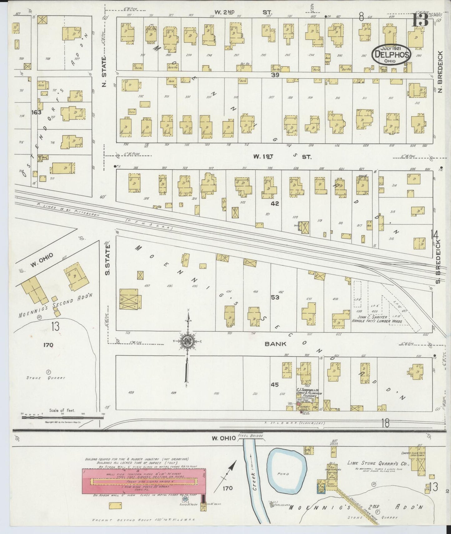 Sanborn Fire Insurance Map from Delphos, Van Wert And Allen Counties, Ohio (1921), Sheet #0013 - Historic Sanborn Fire Insurance Map Print, vintage old map wall art, antique decor, genealogy gift, Ohio Ohio map