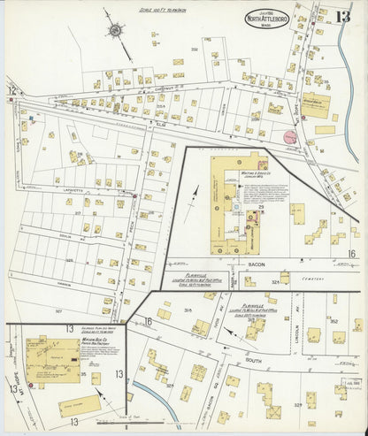 Sanborn Fire Insurance Map from North Attleborough, Bristol County, Massachusetts (1916), Sheet #0013 - Complete Map Set gallery image, historic Sanborn map, vintage wall art, Massachusetts Massachusetts