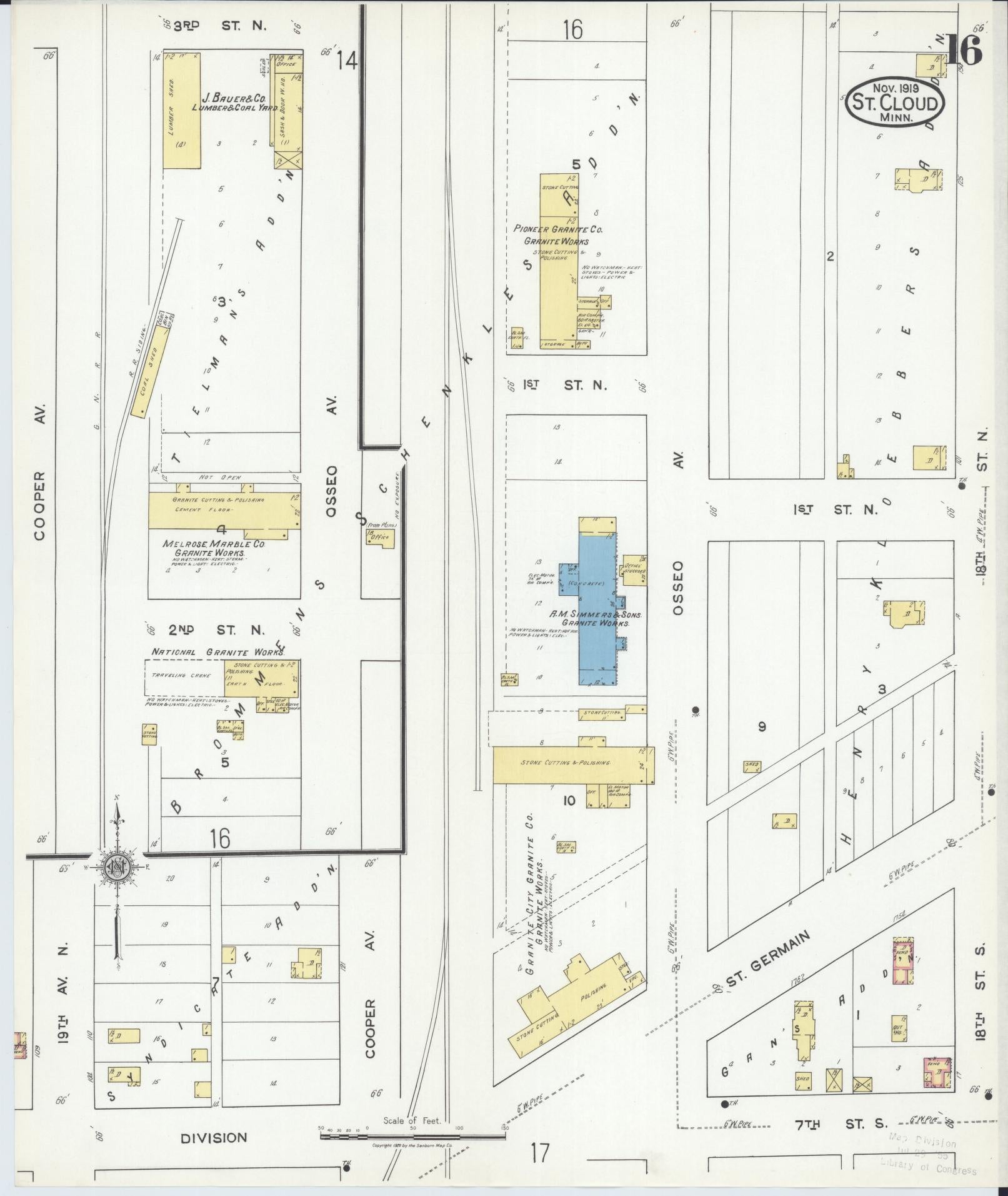 Sanborn Fire Insurance Map from Saint Cloud, Stearns, Benton, and Sherburne Counties, Minnesota (1919), Sheet #0016 - Historic Sanborn Fire Insurance Map Print, vintage old map wall art, antique decor, genealogy gift, Minnesota Minnesota map