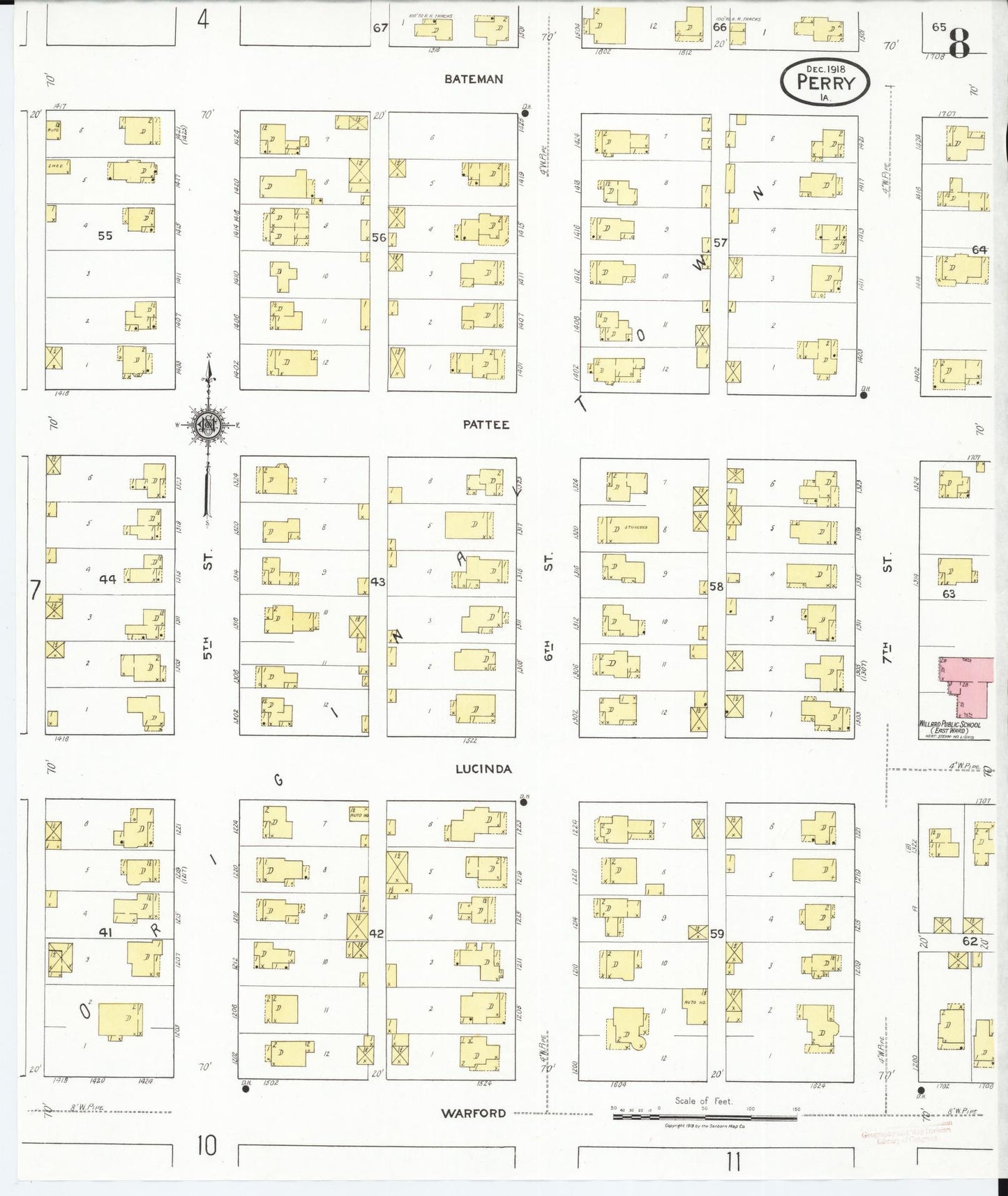 Sanborn Fire Insurance Map from Perry, Dallas County, Iowa (1918), Sheet #0008 - Historic Sanborn Fire Insurance Map Print, vintage old map wall art