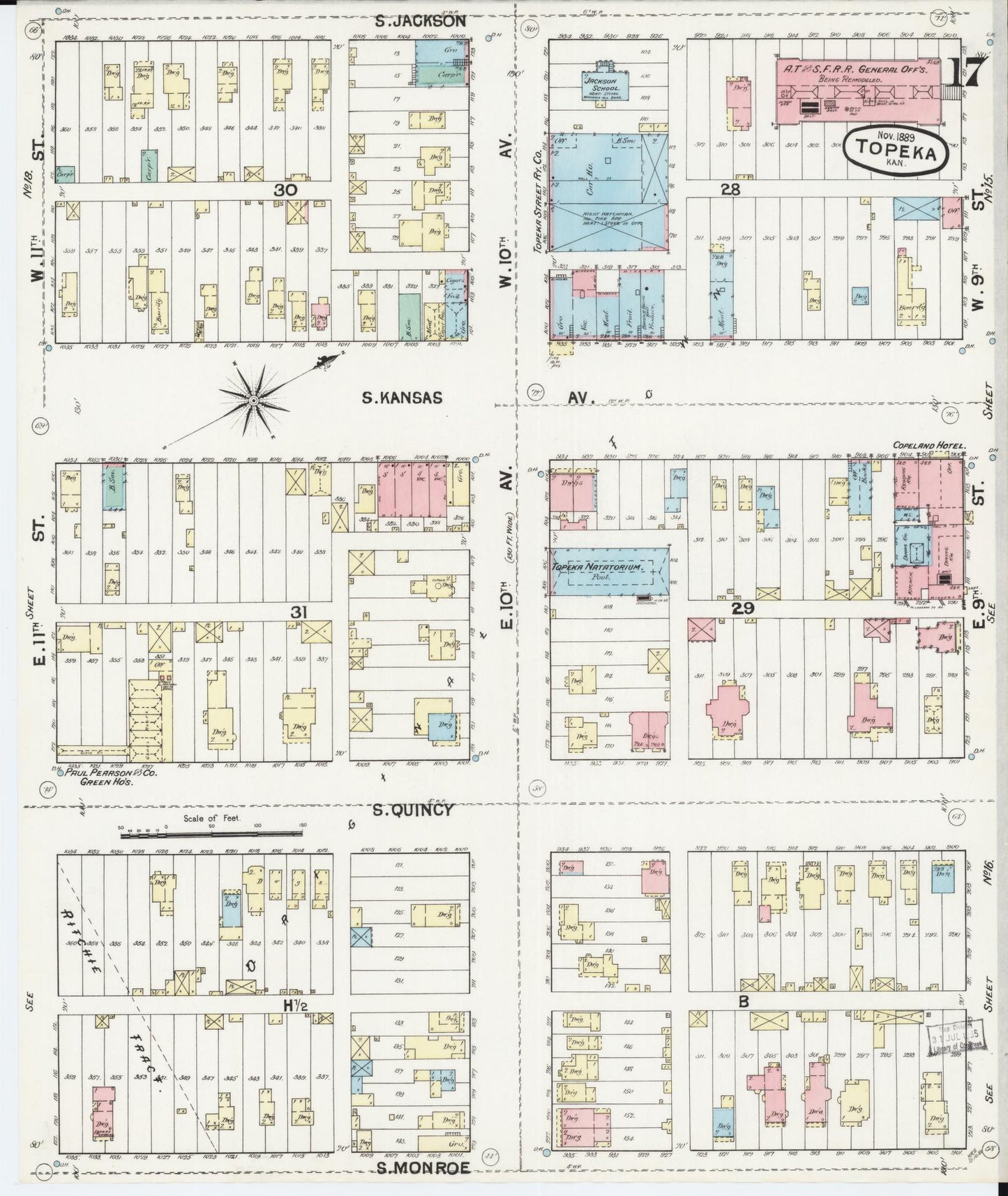 Sanborn Fire Insurance Map from Topeka, Shawnee County, Kansas (1889), Sheet #0018 - Complete Map Set gallery image, historic Sanborn map, vintage wall art, Kansas Kansas