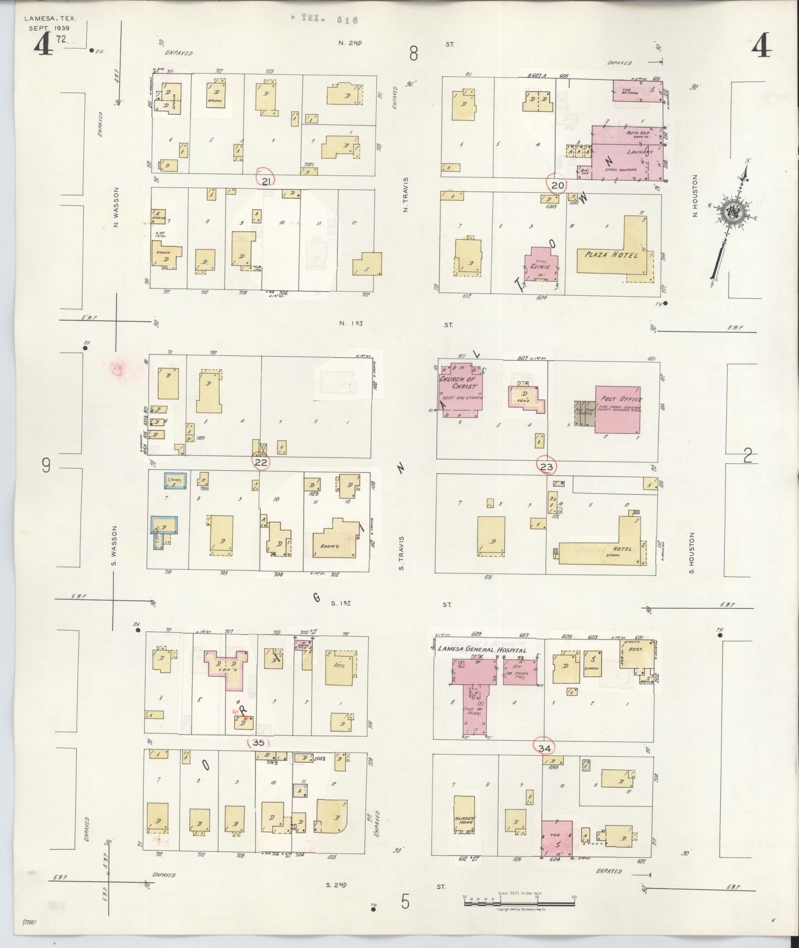 Sanborn Fire Insurance Map from Lamesa, Dawson County, Texas (1948), Sheet #0004 - Complete Map Set gallery image, historic Sanborn map, vintage wall art, Texas Texas