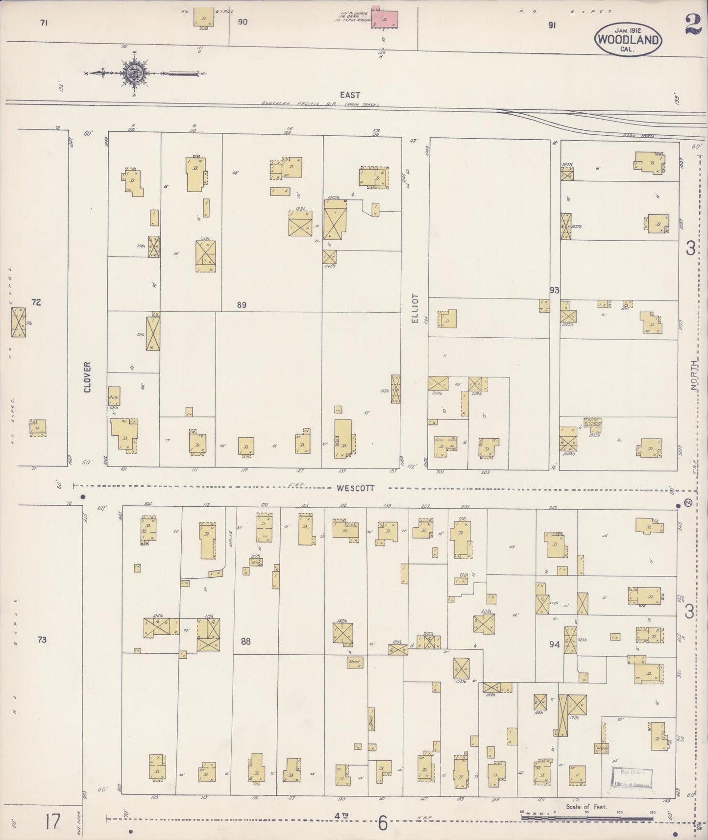 Sanborn Fire Insurance Map from Woodland, Yolo County, California (1912), Sheet #0002 - Complete Map Set gallery image, historic Sanborn map, vintage wall art, California California