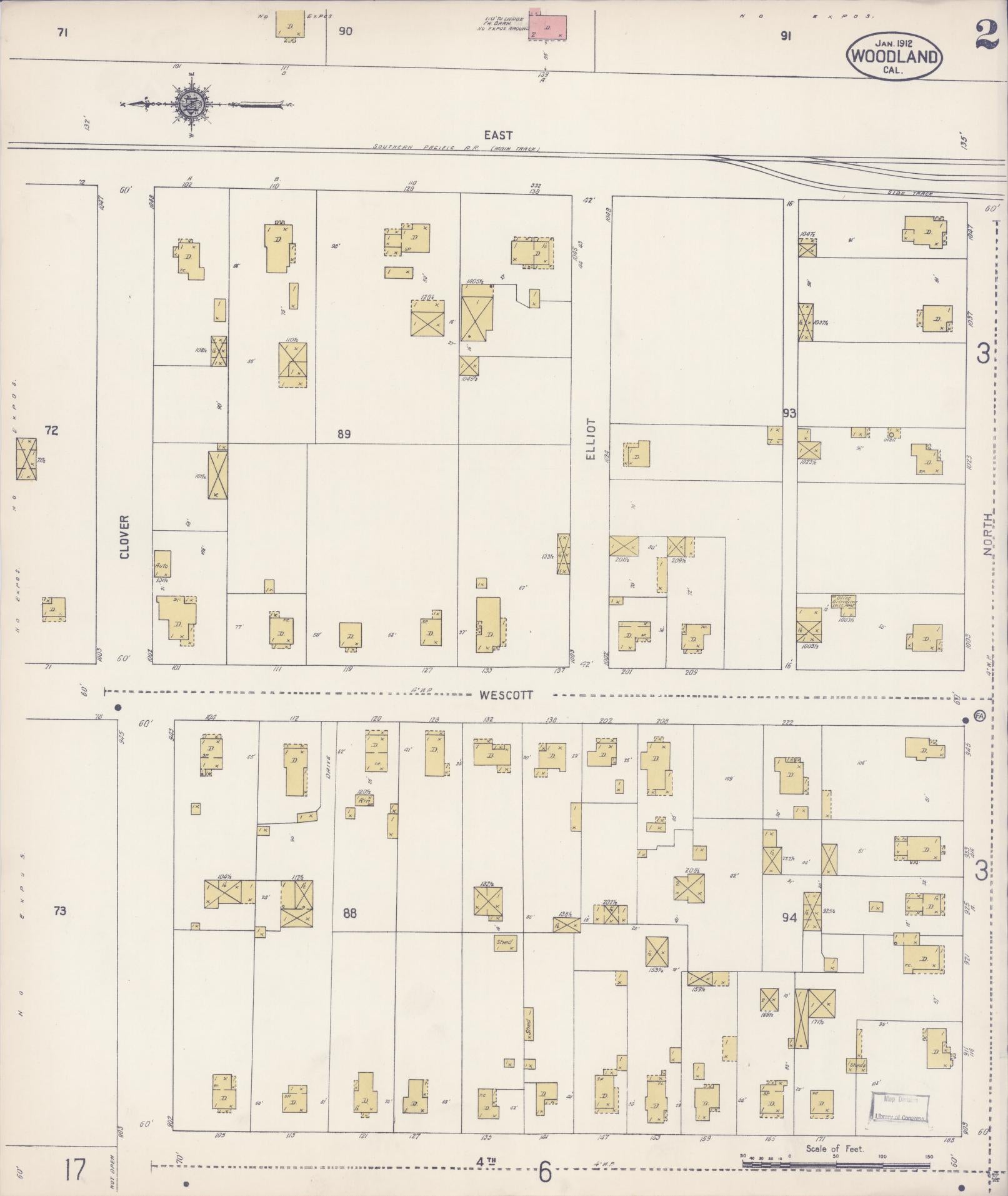 Sanborn Fire Insurance Map from Woodland, Yolo County, California (1912), Sheet #0002 - Complete Map Set gallery image, historic Sanborn map, vintage wall art, California California