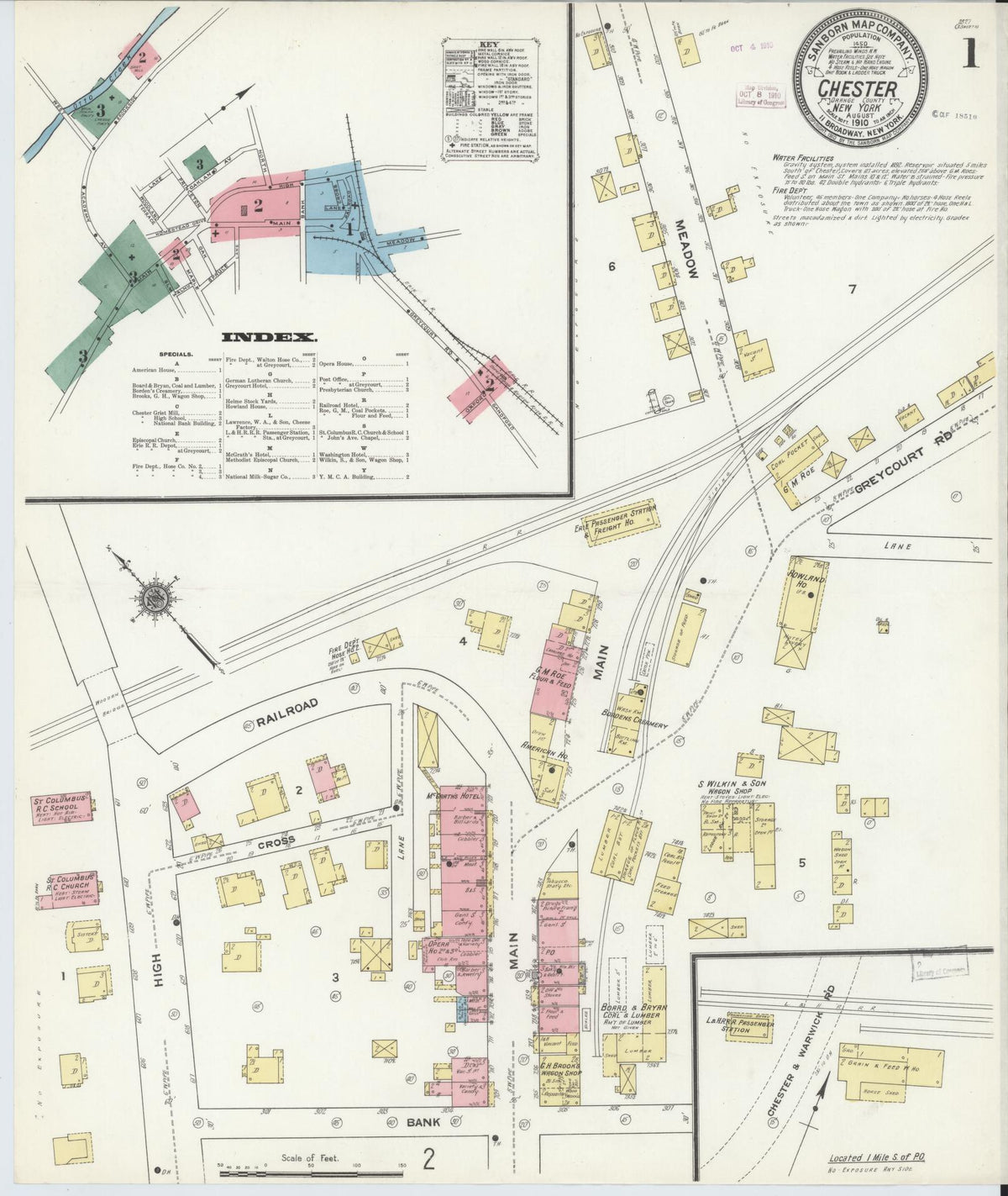 Sanborn Fire Insurance Map from Chester, Orange County, New York (1910), Sheet #0001 - Complete Map Set gallery image, historic Sanborn map, vintage wall art, New York New York