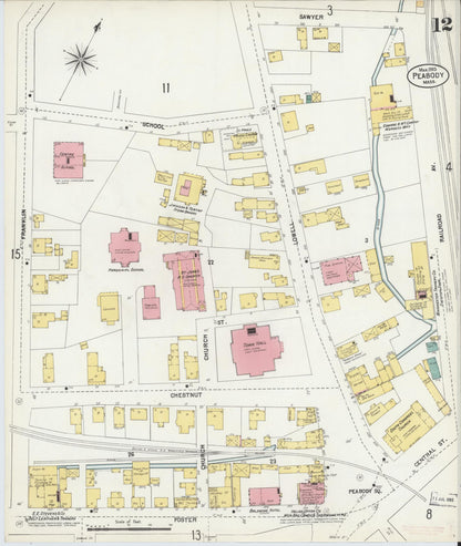 Sanborn Fire Insurance Map from Peabody, Essex County, Massachusetts (1903), Sheet #0012 - Historic Sanborn Fire Insurance Map Print, vintage old map wall art, antique decor, genealogy gift, Massachusetts Massachusetts map