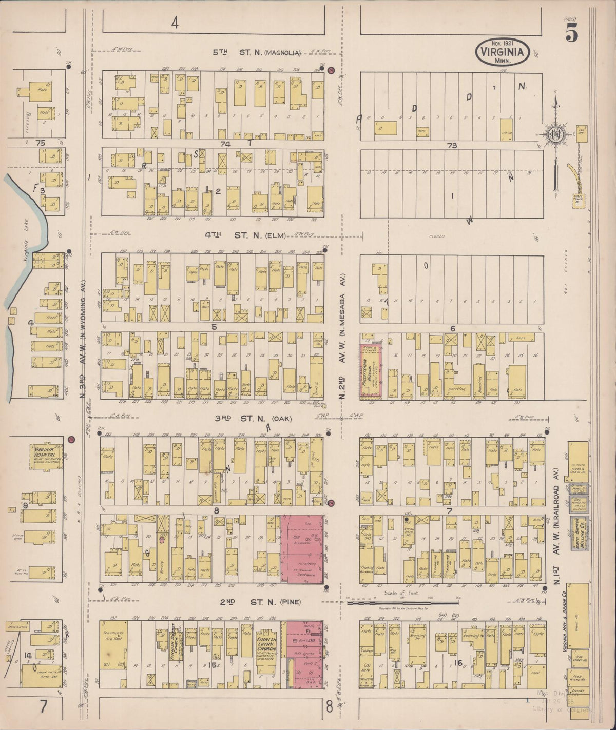 Sanborn Fire Insurance Map from Virginia, Saint Louis County, Minnesota (1921), Sheet #0005 - Historic Sanborn Fire Insurance Map Print, vintage old map wall art, antique decor, genealogy gift, Minnesota Minnesota map