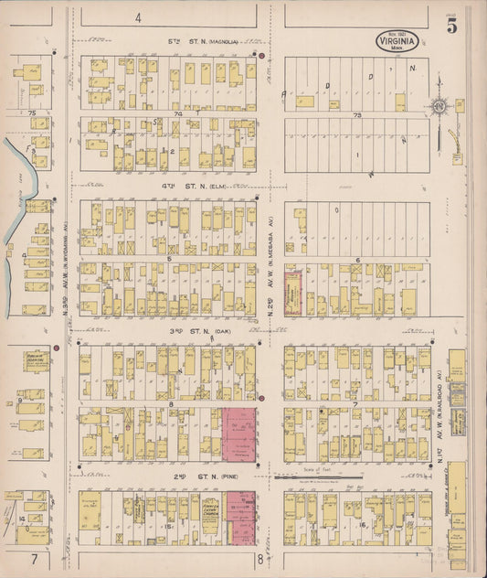 Sanborn Fire Insurance Map from Virginia, Saint Louis County, Minnesota (1921), Sheet #0005 - Historic Sanborn Fire Insurance Map Print, vintage old map wall art, antique decor, genealogy gift, Minnesota Minnesota map