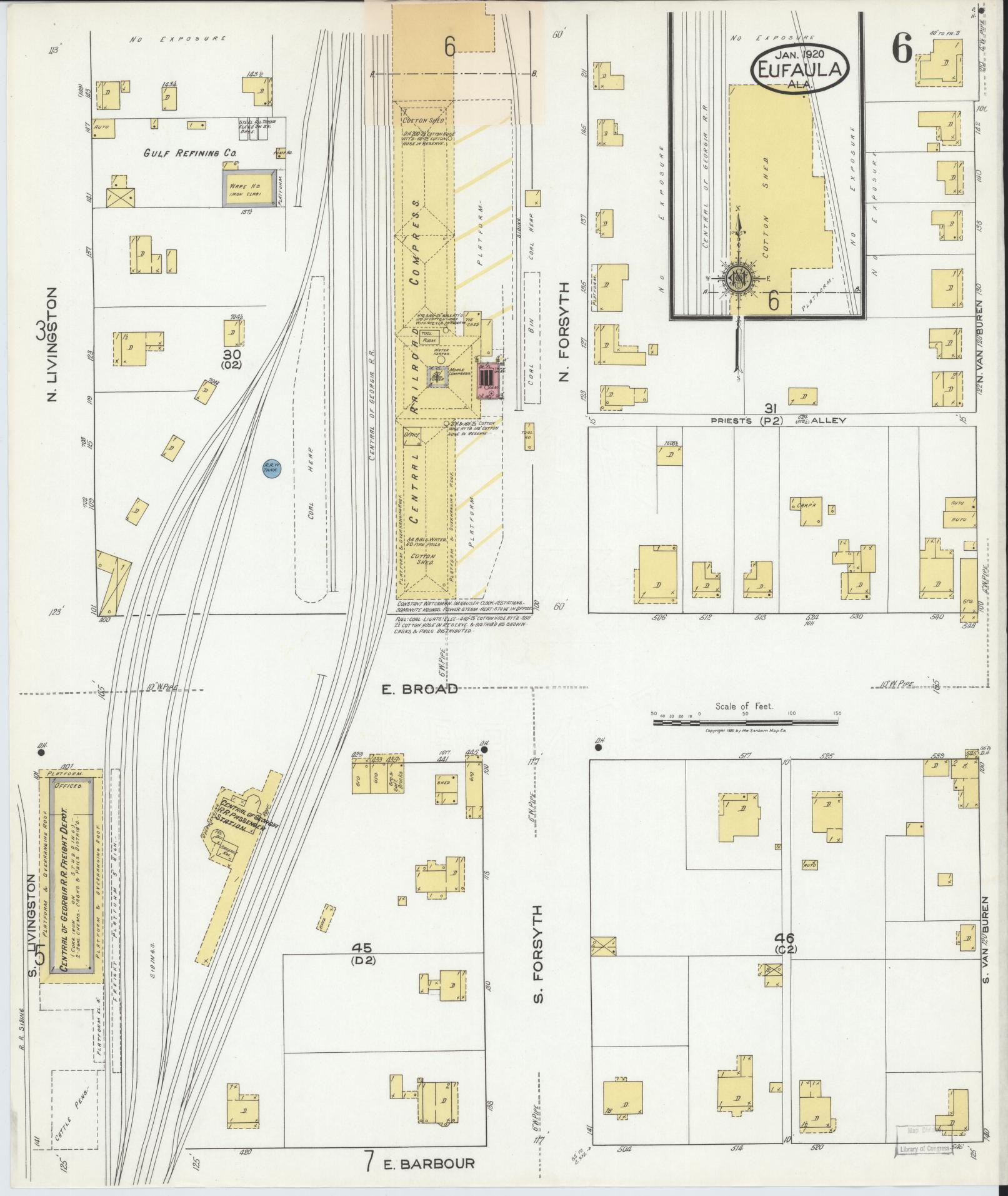 Sanborn Fire Insurance Map from Eufaula, Barbour County, Alabama (1920), Sheet #0006 - Historic Sanborn Fire Insurance Map Print, vintage old map wall art, antique decor, genealogy gift, Alabama Alabama map