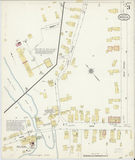 Sanborn Fire Insurance Map from Dixfield, Oxford County, Maine (1912), Sheet #0003 - Historic Sanborn Fire Insurance Map Print, vintage old map wall art, antique decor, genealogy gift, Maine Maine map