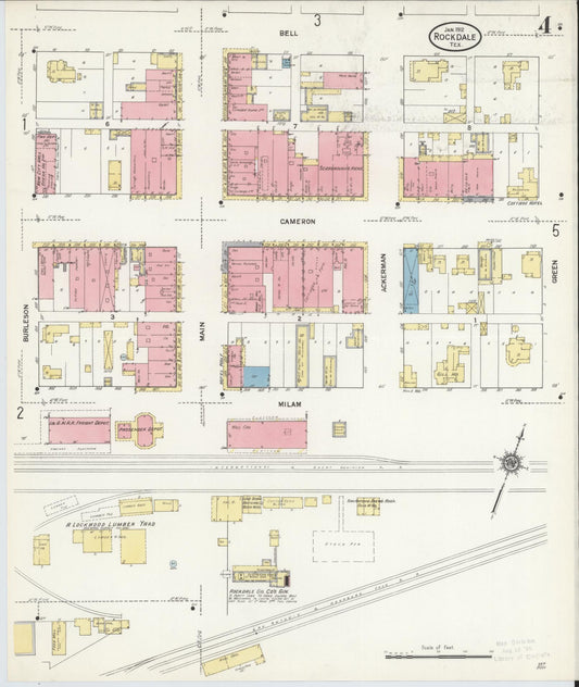 Sanborn Fire Insurance Map from Rockdale, Milam County, Texas (1912), Sheet #0004 - Historic Sanborn Fire Insurance Map Print, vintage old map wall art, antique decor, genealogy gift, Texas Texas map