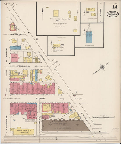 Sanborn Fire Insurance Map from Dowagiac, Cass County, Michigan (1922), Sheet #0014 - Historic Sanborn Fire Insurance Map Print, vintage old map wall art, antique decor, genealogy gift, Michigan Michigan map
