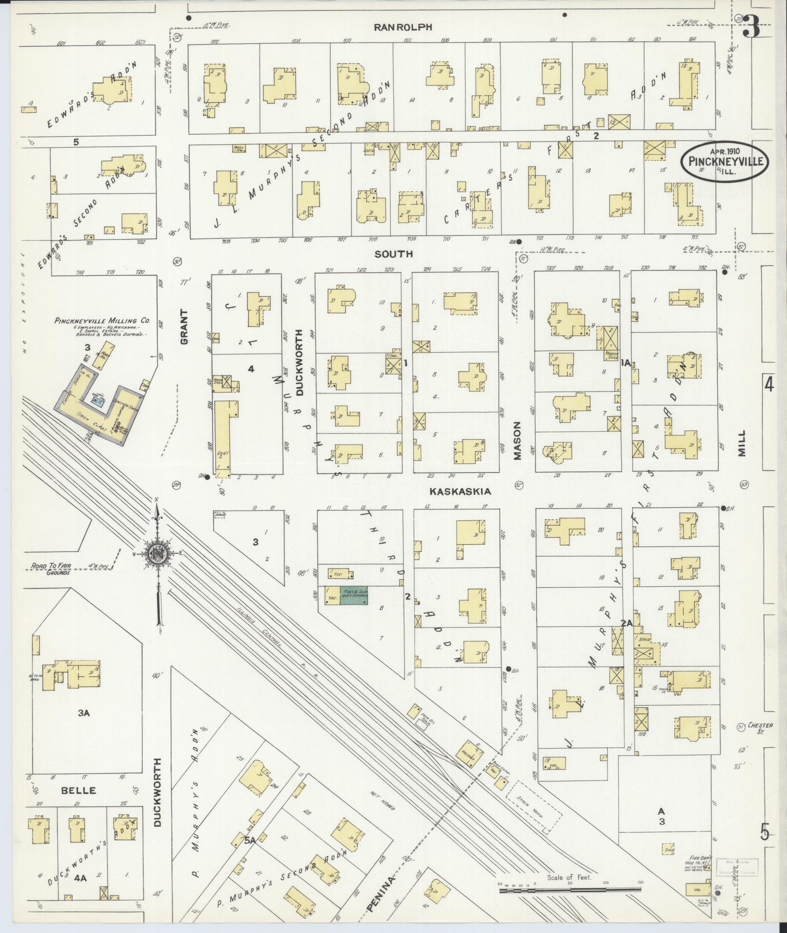 Sanborn Fire Insurance Map from Pinckneyville, Perry County, Illinois (1910), Sheet #0003 - Complete Map Set gallery image, historic Sanborn map, vintage wall art, Illinois Illinois