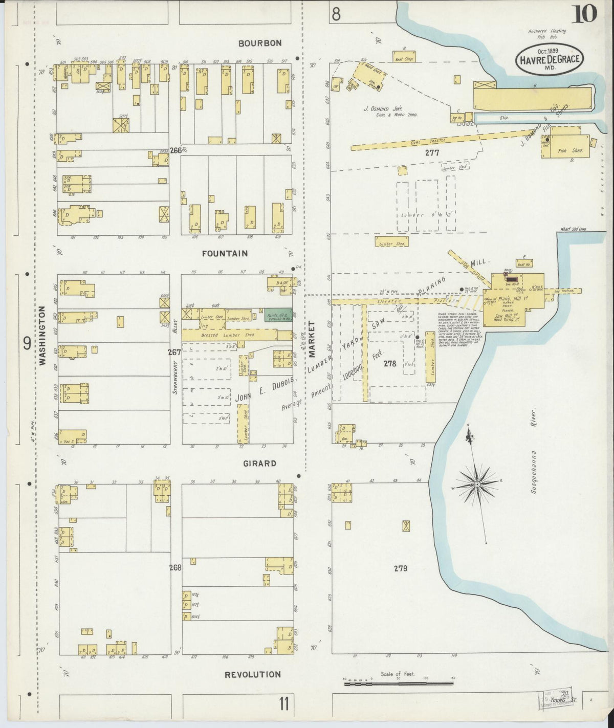 Sanborn Fire Insurance Map from Havre De Grace, Harford County, Maryland (1899), Sheet #0010 - Historic Sanborn Fire Insurance Map Print, vintage old map wall art, antique decor, genealogy gift, Maryland Maryland map
