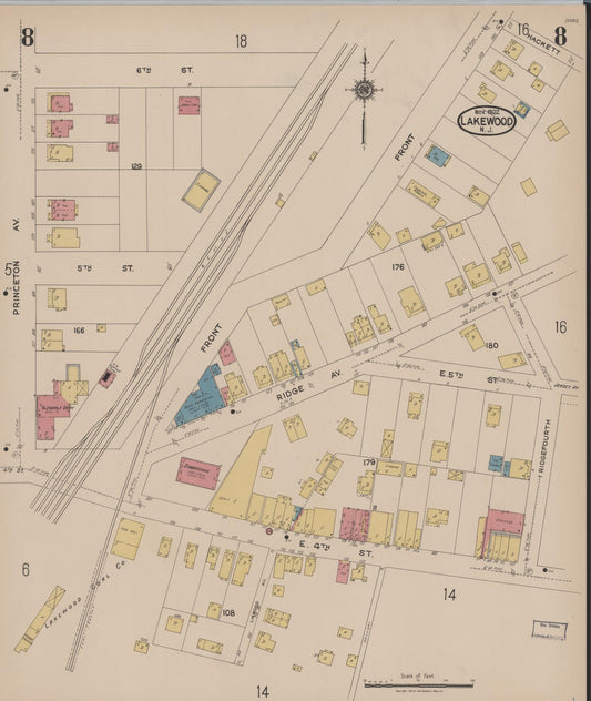 Sanborn Fire Insurance Map from Lakewood, Ocean County, New Jersey (1922), Sheet #0008 - Historic Sanborn Fire Insurance Map Print, vintage old map wall art, antique decor, genealogy gift, New Jersey New Jersey map