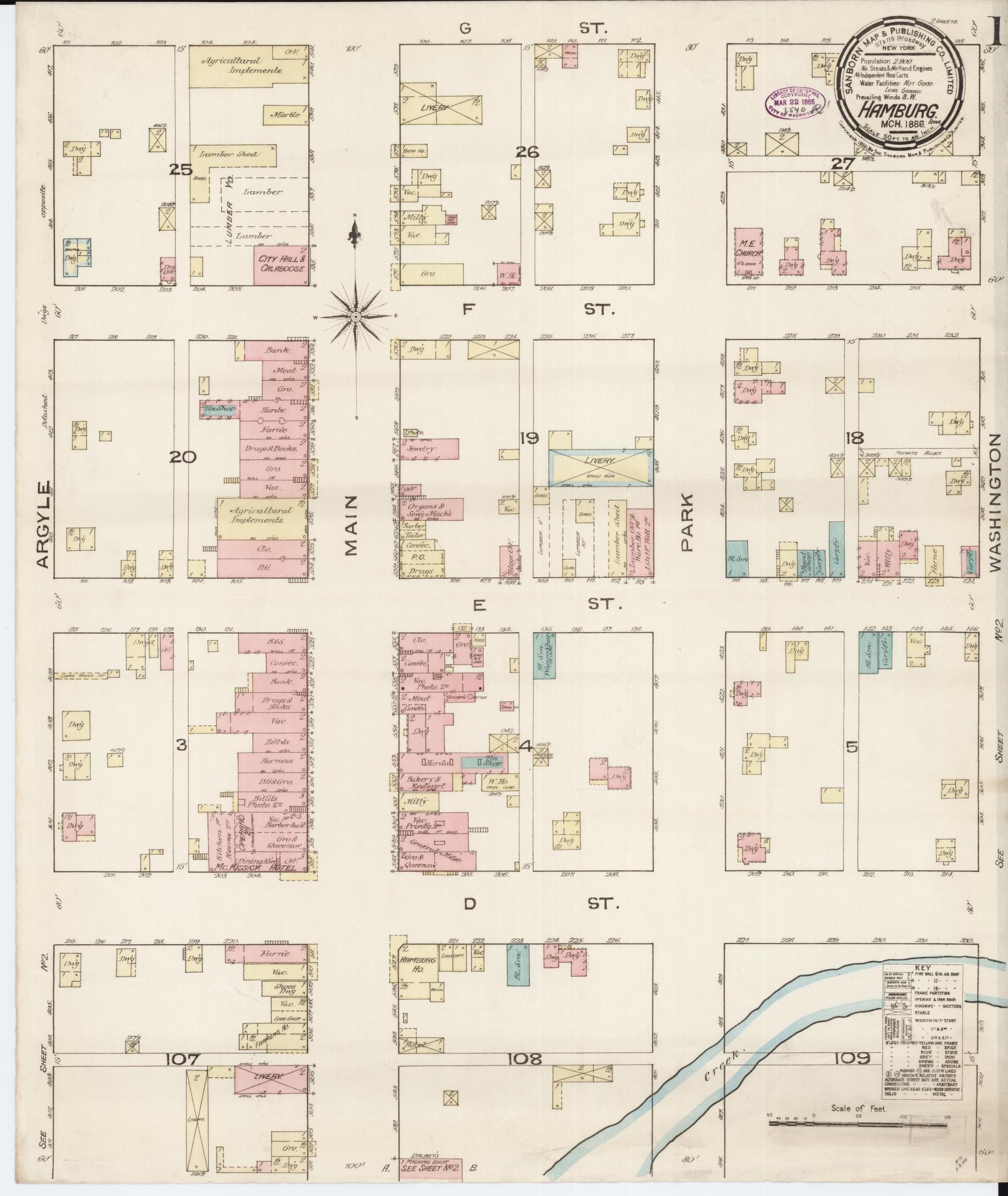 Sanborn Fire Insurance Map from Hamburg, Fremont County, Iowa. (1886) – Map View