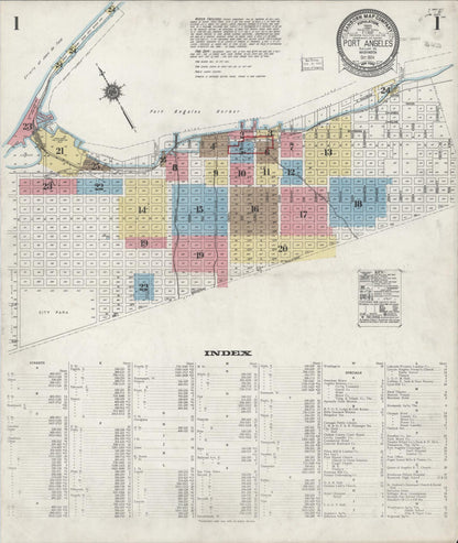 Sanborn Fire Insurance Map from Port Angeles, Clallam County, Washington (1924), Sheet #0001 - Complete Map Set gallery image, historic Sanborn map, vintage wall art, Washington Washington
