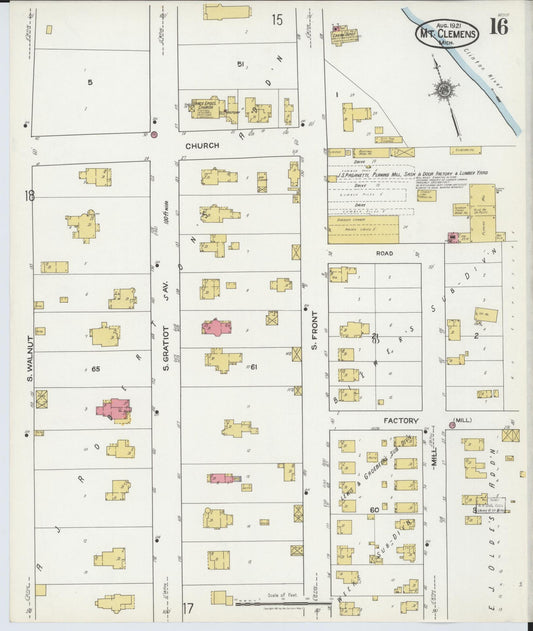 Sanborn Fire Insurance Map from Mount Clemens, Macomb County, Michigan (1921), Sheet #0016 - Historic Sanborn Fire Insurance Map Print, vintage old map wall art, antique decor, genealogy gift, Michigan Michigan map