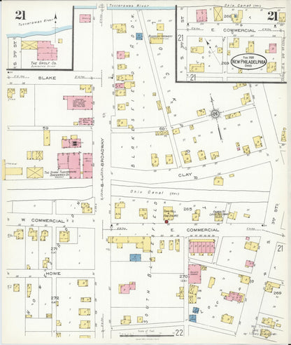 Sanborn Fire Insurance Map from New Philadelphia, Tuscarawas County, Ohio (1926), Sheet #0021 - Historic Sanborn Fire Insurance Map Print, vintage old map wall art, antique decor, genealogy gift, Ohio Ohio map
