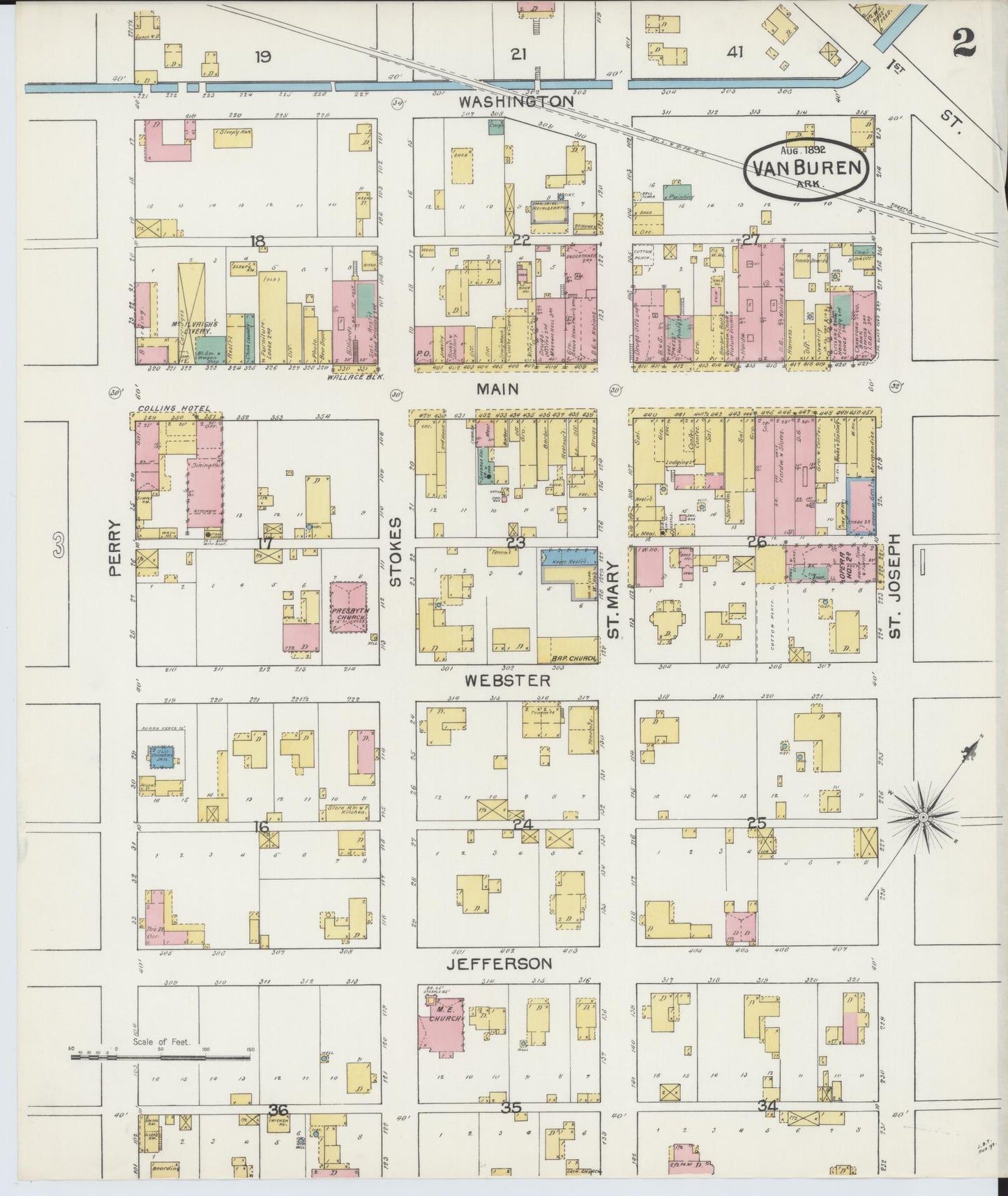 Sanborn Fire Insurance Map from Van Buren, Crawford County, Arkansas (1892), Sheet #0002 - Complete Map Set gallery image, historic Sanborn map, vintage wall art, Arkansas Arkansas