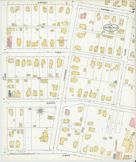 Sanborn Fire Insurance Map from Kendallville, Noble County, Indiana (1904), Sheet #0007 - Historic Sanborn Fire Insurance Map Print, vintage old map wall art, antique decor, genealogy gift, Indiana Indiana map