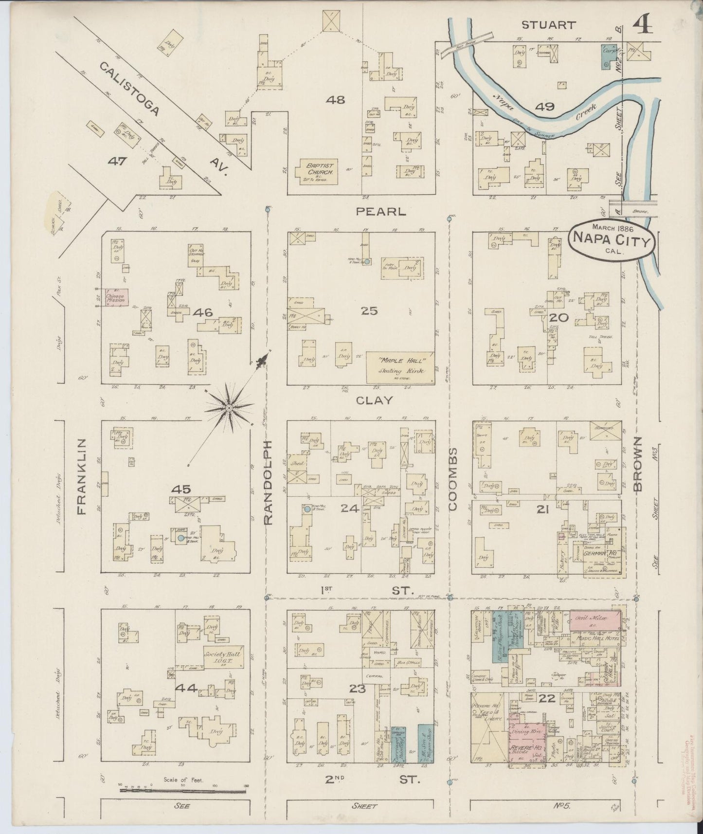 Sanborn Fire Insurance Map from Napa, Napa County, California (1886), Sheet #0004 - Complete Map Set gallery image, historic Sanborn map, vintage wall art, California California