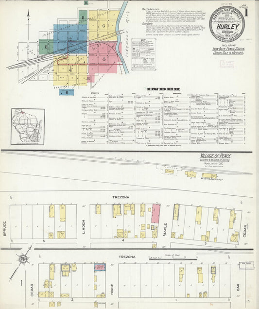 Sanborn Fire Insurance Map from Hurley, Iron County, Wisconsin (1913), Sheet #0001 - Historic Sanborn Fire Insurance Map Print, vintage old map wall art, antique decor, genealogy gift, Wisconsin Wisconsin map