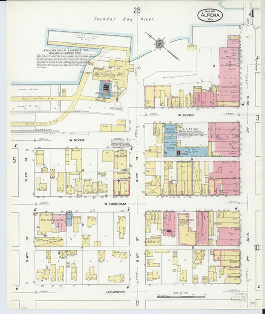 Sanborn Fire Insurance Map from Alpena, Alpena County, Michigan (1910), Sheet #0004 - Historic Sanborn Fire Insurance Map Print, vintage old map wall art, antique decor, genealogy gift, Michigan Michigan map
