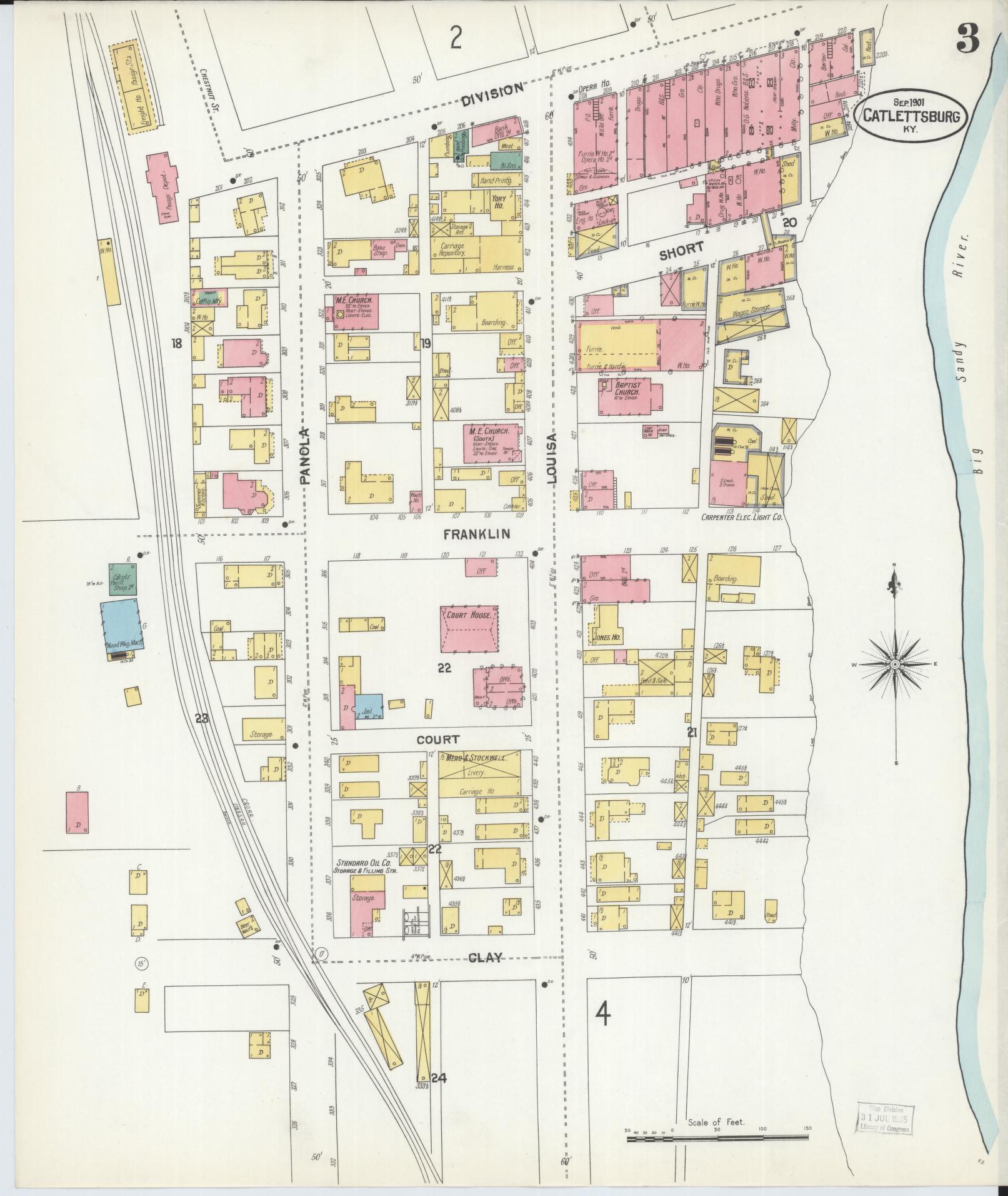 Sanborn Fire Insurance Map from Catlettsburg, Boyd County, Kentucky (1901), Sheet #0003 - Complete Map Set gallery image, historic Sanborn map, vintage wall art, Kentucky Kentucky