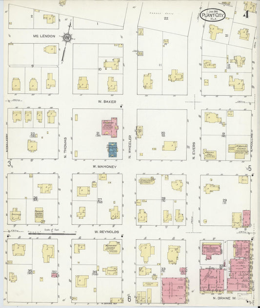 Sanborn Fire Insurance Map from Plant City, Hillborough County, Florida (1914), Sheet #0004 - Historic Sanborn Fire Insurance Map Print, vintage old map wall art, antique decor, genealogy gift, Florida Florida map