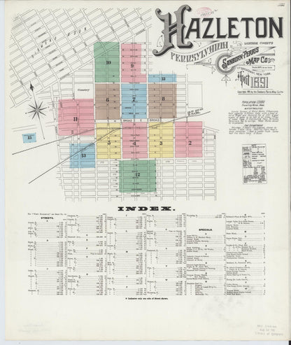 Sanborn Fire Insurance Map from Hazleton, Luzerne County, Pennsylvania (1891), Sheet #0001 - Historic Sanborn Fire Insurance Map Print, vintage old map wall art, antique decor, genealogy gift, Pennsylvania Pennsylvania map