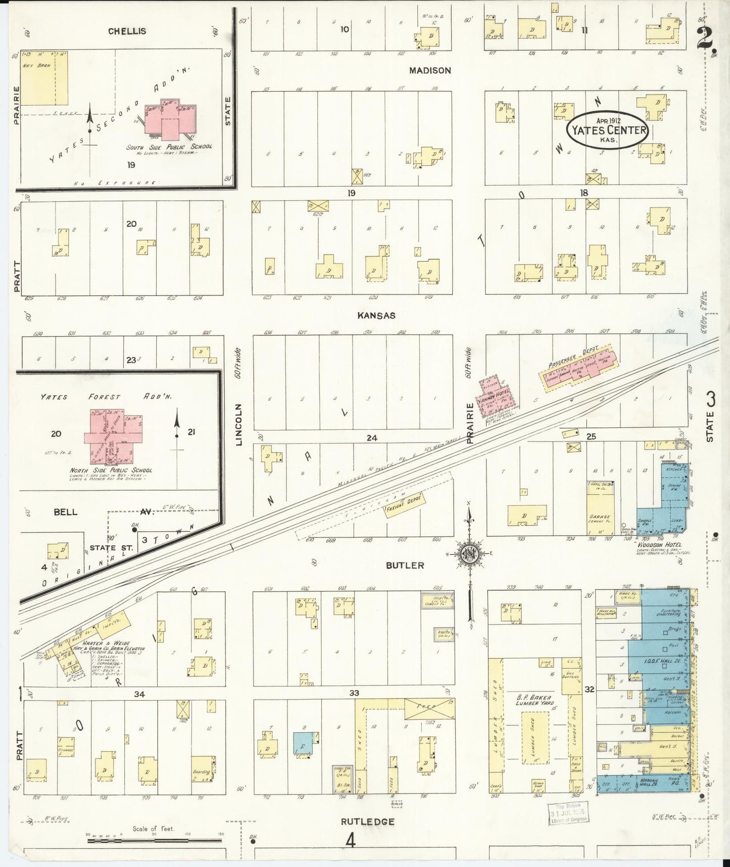 Sanborn Fire Insurance Map from Yates Center, Woodson County, Kansas (1912), Sheet #0002 - Complete Map Set gallery image, historic Sanborn map, vintage wall art, Kansas Kansas