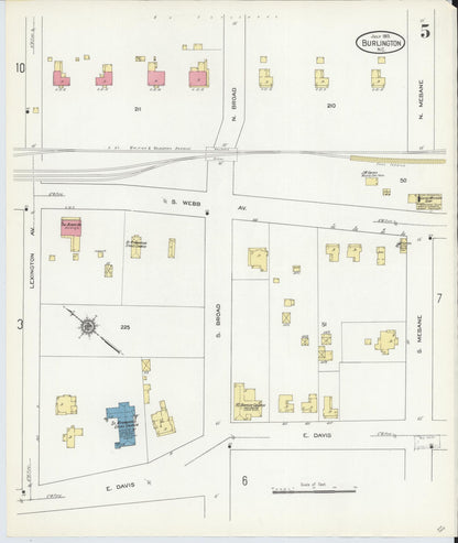 Sanborn Fire Insurance Map from Burlington, Alamance County, North Carolina (1913), Sheet #0005 - Complete Map Set gallery image, historic Sanborn map, vintage wall art, North Carolina North Carolina