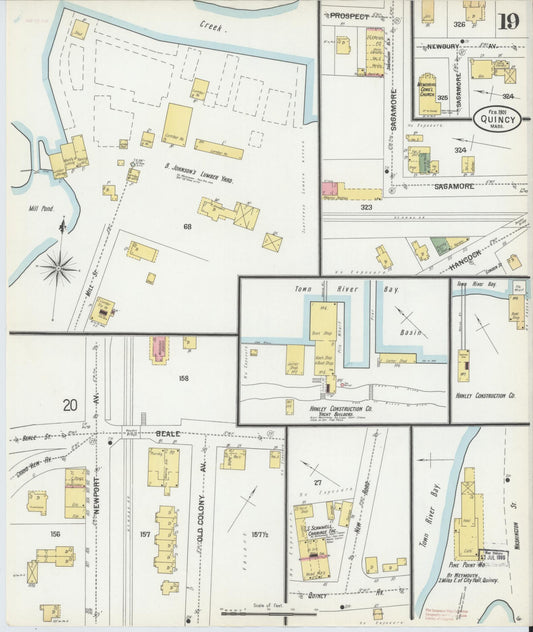 Sanborn Fire Insurance Map from Quincy, Norfolk County, Massachusetts (1901), Sheet #0019 - Historic Sanborn Fire Insurance Map Print, vintage old map wall art, antique decor, genealogy gift, Massachusetts Massachusetts map