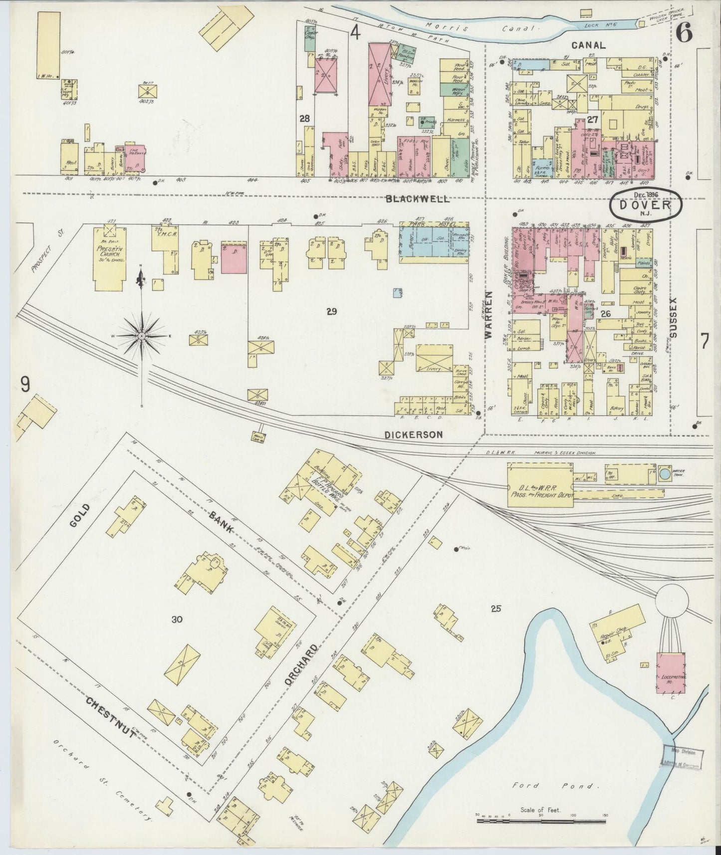 Sanborn Fire Insurance Map from Dover, Morris County, New Jersey (1896), Sheet #0006 - Complete Map Set gallery image, historic Sanborn map, vintage wall art, New Jersey New Jersey