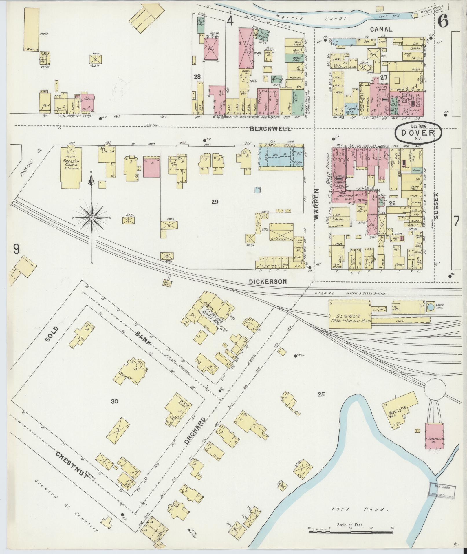 Sanborn Fire Insurance Map from Dover, Morris County, New Jersey (1896), Sheet #0006 - Complete Map Set gallery image, historic Sanborn map, vintage wall art, New Jersey New Jersey