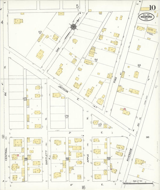 Sanborn Fire Insurance Map from Medford, Jackson County, Oregon (1911), Sheet #0010 - Historic Sanborn Fire Insurance Map Print, vintage old map wall art, antique decor, genealogy gift, Oregon Oregon map